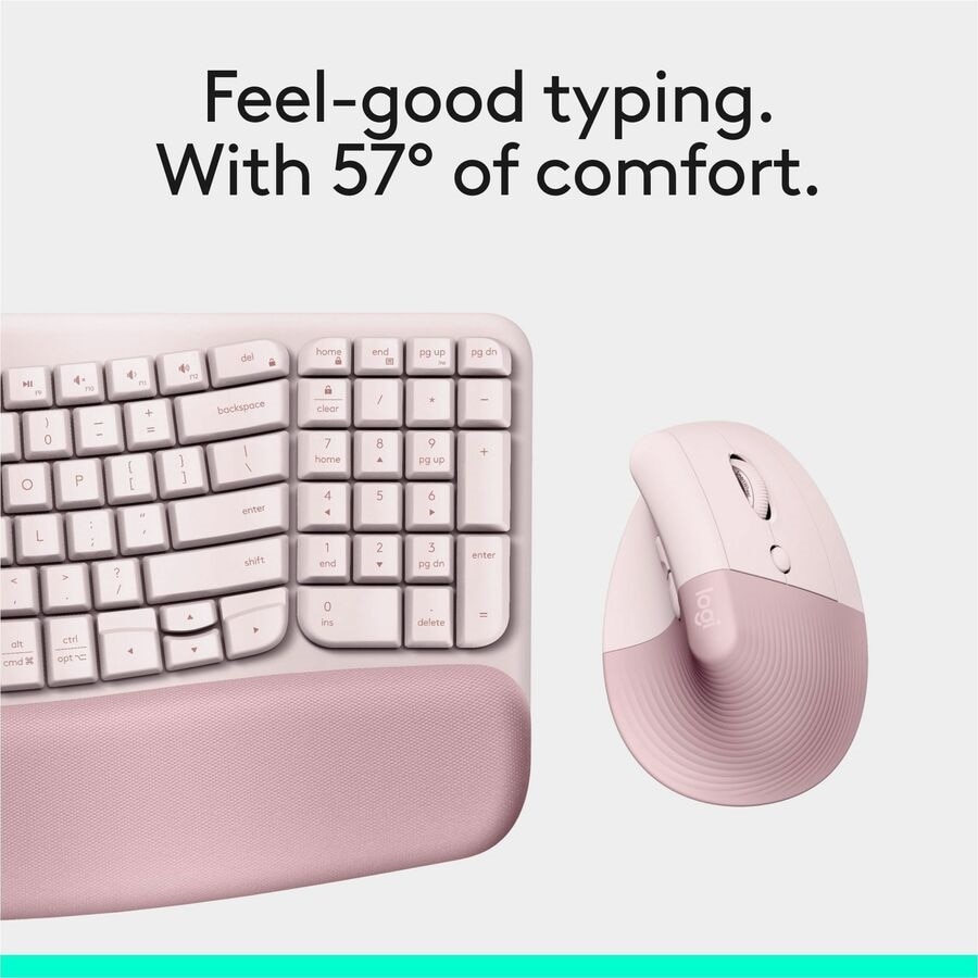 Logitech Wave Keys & Lift Vertical Mouse - Ergonomic Wireless Keyboard and Mouse Combo - (Rose) 9