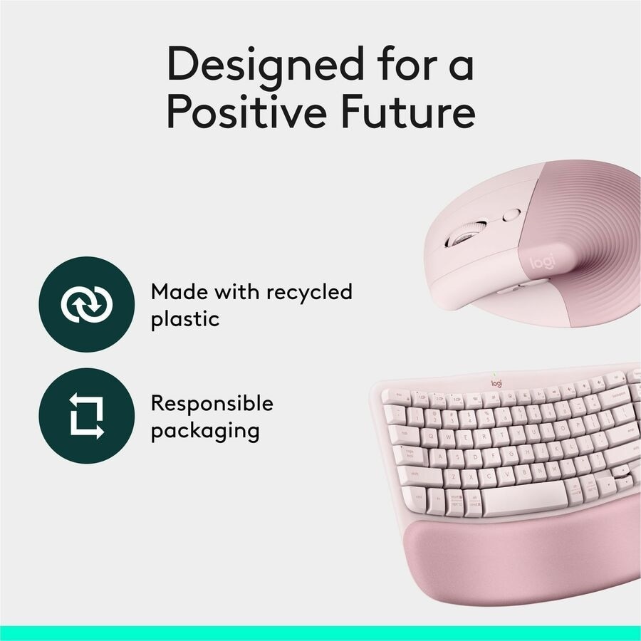 Logitech Wave Keys & Lift Vertical Mouse - Ergonomic Wireless Keyboard and Mouse Combo - (Rose) 10