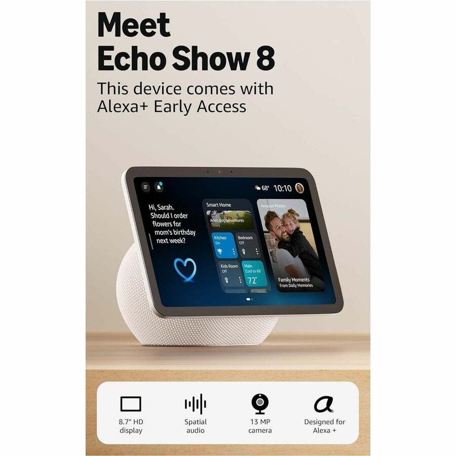 Amazon Echo Show 8 Smart Home Assistant - Alexa - IEEE 802.11a/b/g/n/ac - ZigBee, Sidewalk - Bluetooth - Glacier White 6