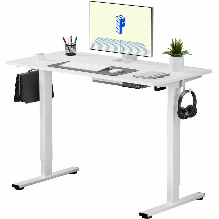 FlexiSpot EZ2 48" Wide Electric Adjustable Standing Desk with 2 Hooks and 1 Storage Box, White 2