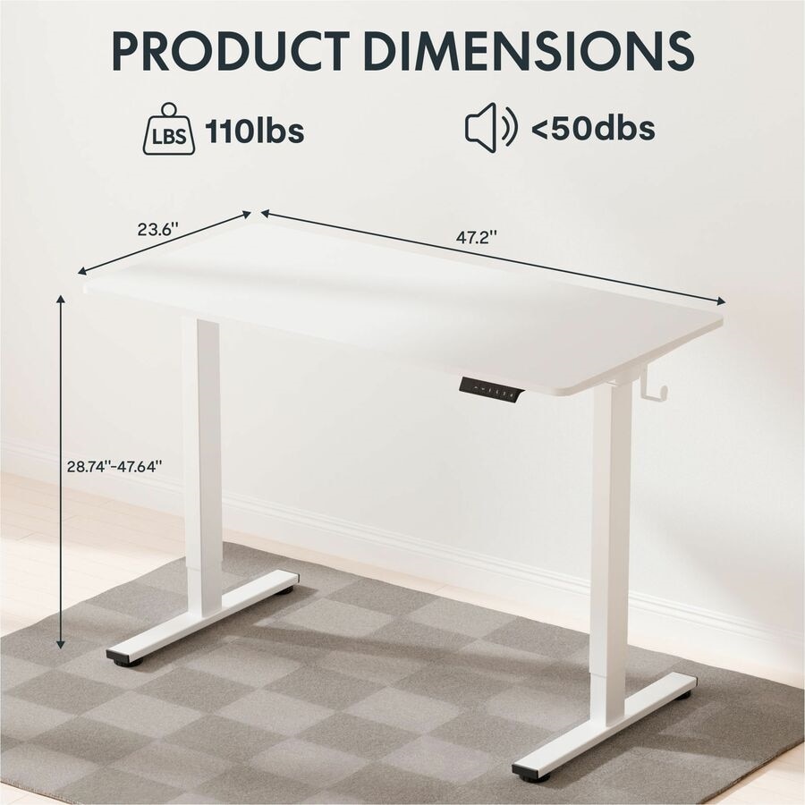 FlexiSpot EZ2 48" Wide Electric Adjustable Standing Desk with 2 Hooks and 1 Storage Box, White 3