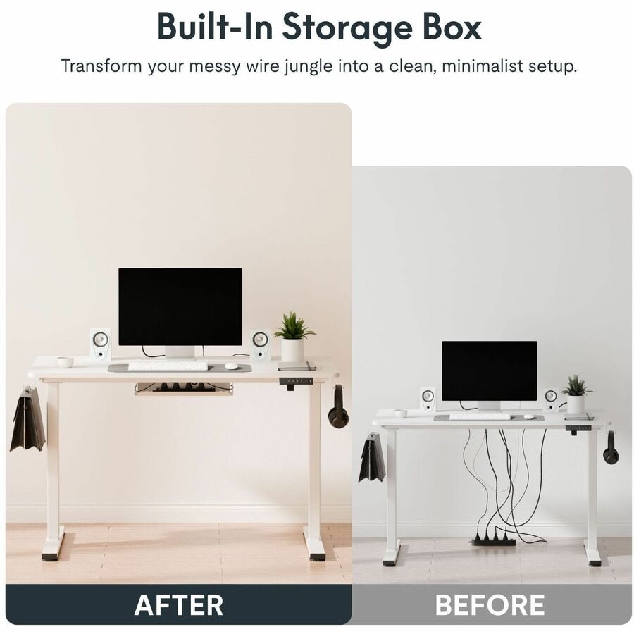 FlexiSpot EZ2 48" Wide Electric Adjustable Standing Desk with 2 Hooks and 1 Storage Box, White 8