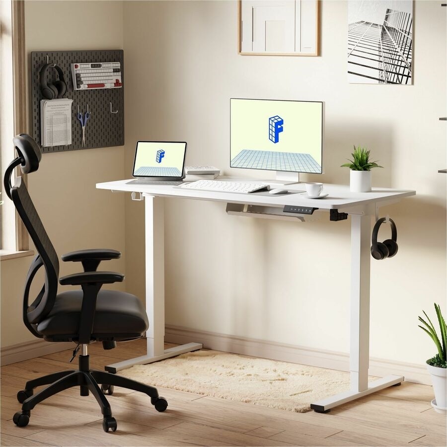 FlexiSpot EZ2 48" Wide Electric Adjustable Standing Desk with 2 Hooks and 1 Storage Box, White 10