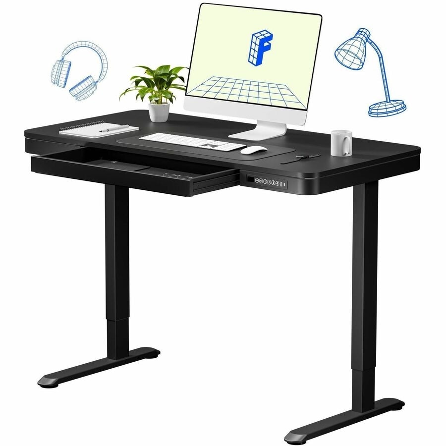 FlexiSpot EZ2 48" Wide Electric Adjustable Standing Desk with 2 Hooks and 1 Storage Box, Black 3