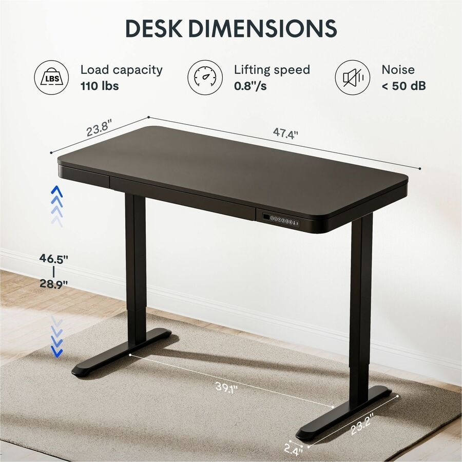 FlexiSpot EZ2 48" Wide Electric Adjustable Standing Desk with 2 Hooks and 1 Storage Box, Black 4