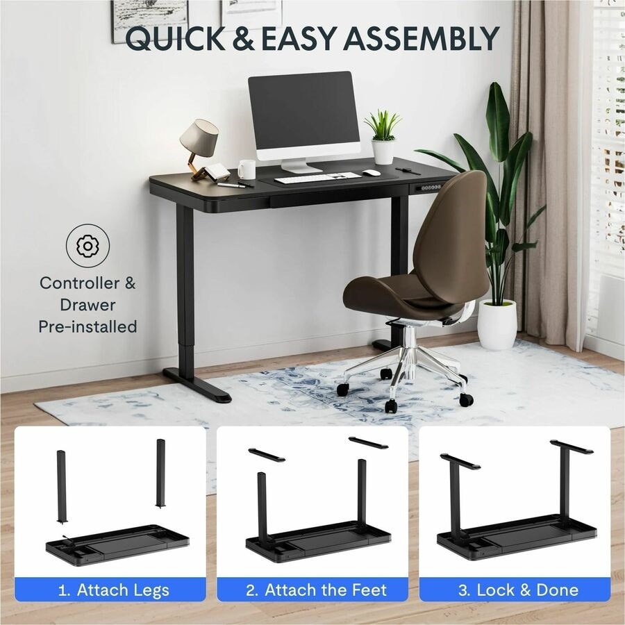 FlexiSpot EZ2 48" Wide Electric Adjustable Standing Desk with 2 Hooks and 1 Storage Box, Black 7