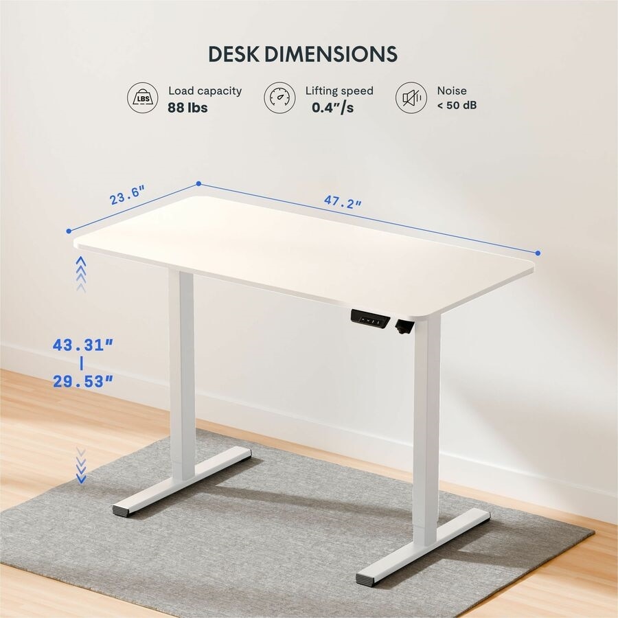 FlexiSpot EC2 48" Wide Electric Rectangular Adjustable Standing Desk, White 3
