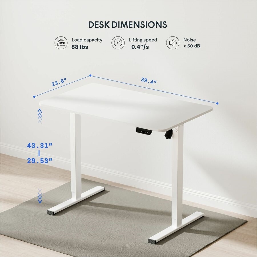FlexiSpot EC2 40" Wide Electric Rectangular Adjustable Standing Desk, White 3
