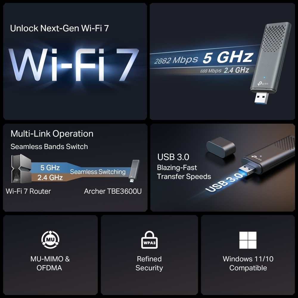 TP-LINK Archer BE3600 Dual Band Wi-Fi 7 Wireless USB Adapter 4