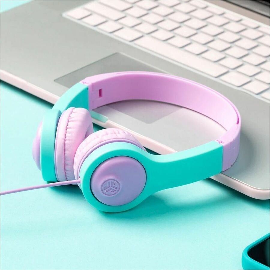 Jlab JBuddies Folding Wired Headphones Gen 2 - Pink/Teal 3