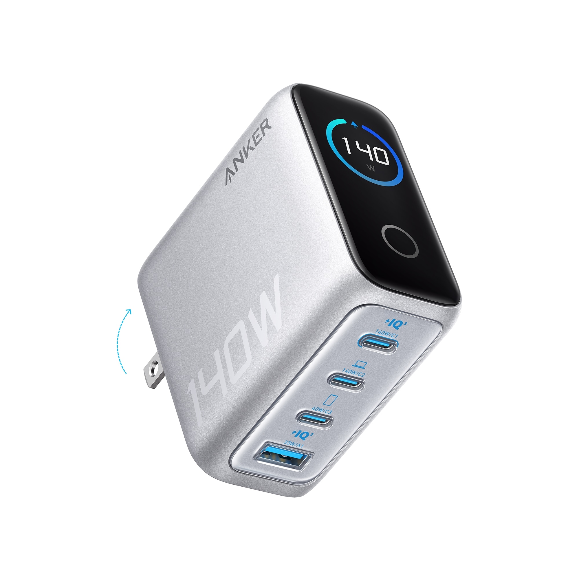 Anker Charger (140W, 4-Port, PD 3.1) with USB-C Cable - Silver 2