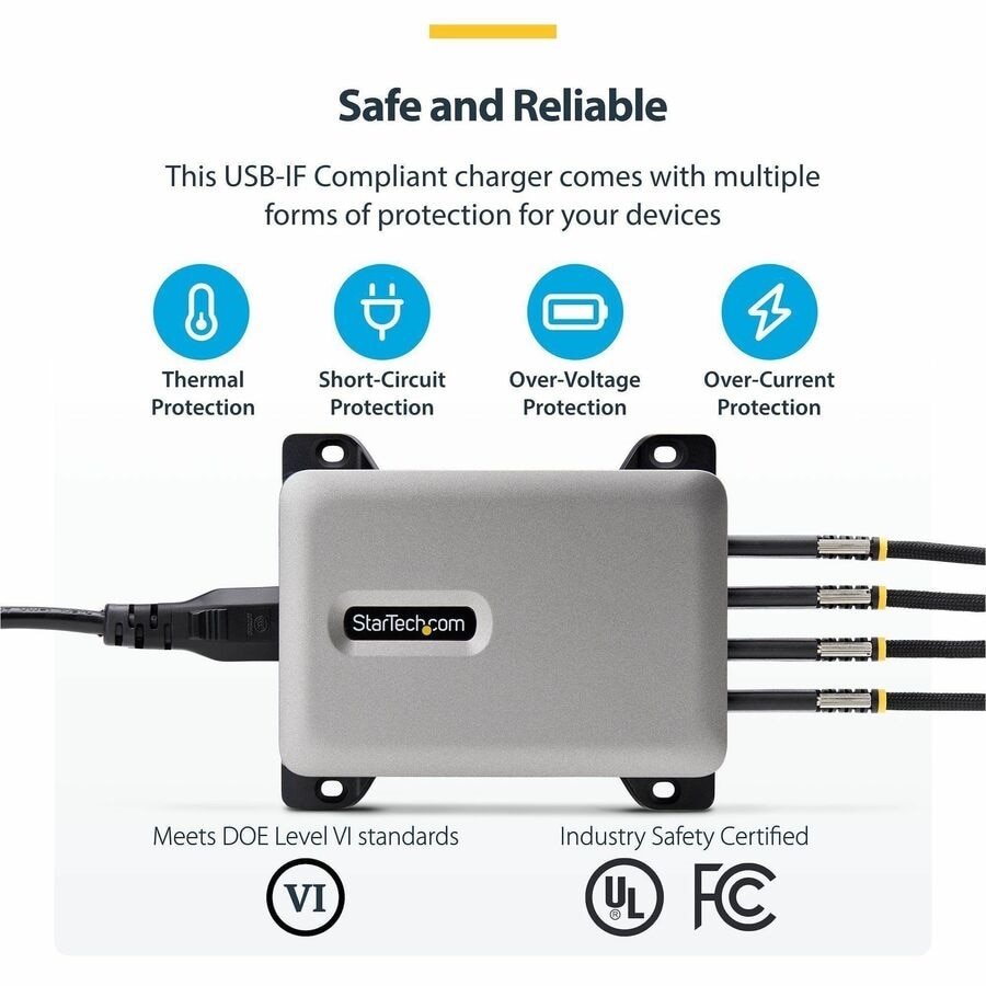 StarTech 4-Port Multi-Device USB-C Charger, 240W Total, Single Port 140W EPR, Screw Locking Ports, Ideal for Boardrooms 7