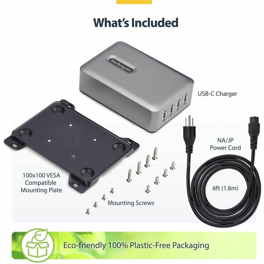 StarTech 4-Port Multi-Device USB-C Charger, 240W Total, Single Port 140W EPR, Screw Locking Ports, Ideal for Boardrooms 10
