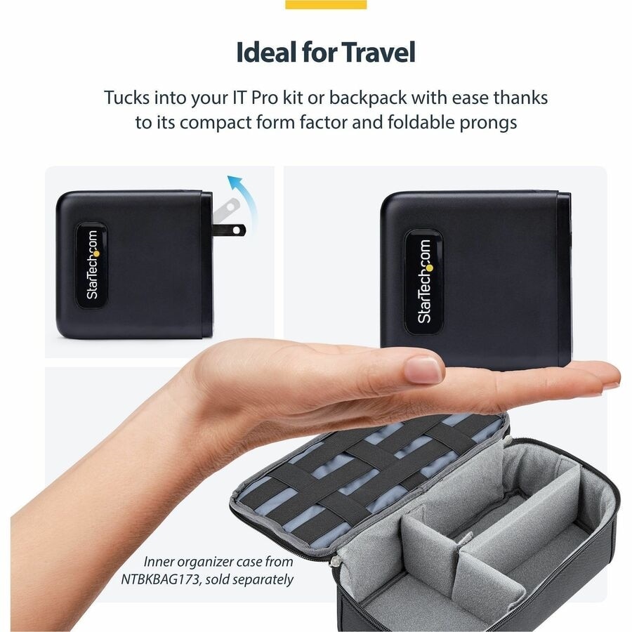 StarTech 100W USB-C Wall Charger, 2x USB-C, 2x USB-A, Portable GaN Power Adapter, PD 3.0, 6ft/1.8m USB-C to USB-C Cable 6