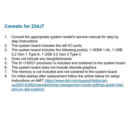 Dell-hovedkortmontering, Intel i5-1135G7 3