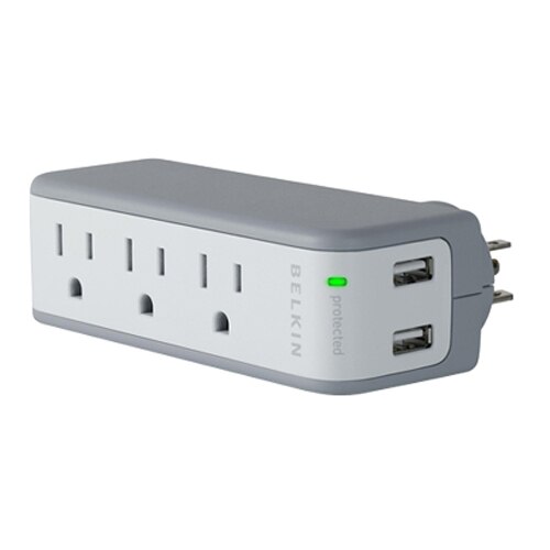 Belkin Mini Surge Protector with USB Charger - Surge protector - output connectors: 3 1