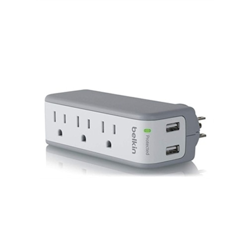 Belkin 3-Outlet Mini Surge Protector with USB Ports (2.1 AMP) - Surge protector - output connectors: 3 1