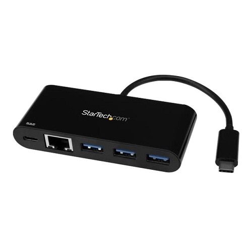 StarTech.com 3 Port USB-C Hub with Gigabit Ethernet & 60W Power Delivery Passthrough Laptop Charging, USB-C to 3x USB-A 1