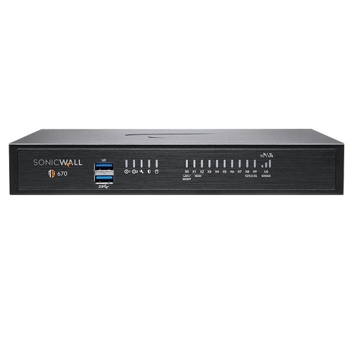 SonicWall TZ670 - Essential Edition - security appliance - with 1 year TotalSecure - 10 GigE - desktop 1