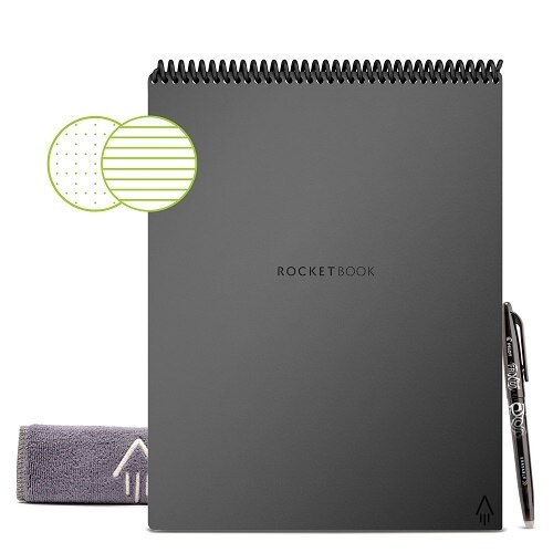 Rocketbook Flip Smart Reusable Notepad, Dot-Grid and Lined, 32 Pages, 8.5" x 11", Deep Space Gray 1