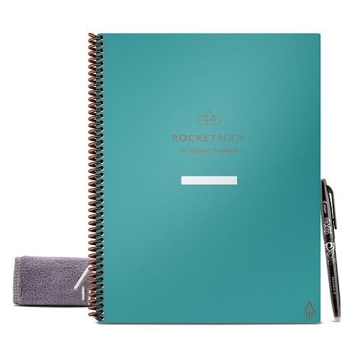 Rocketbook Academic Planner - Smart Reusable Notebook - Teal - Letter Size Eco-Friendly Notebook (8.5" x 11") - 48 Page, 13 Page Types - Includes 1 Pen and Microfiber Cloth 1