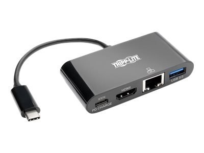 Tripp Lite USB C to HDMI Multiport Video Adapter Converter w/ USB-A Hub, USB-C PD Charging Port & Gigabit Ethernet Port, Thunderbolt 3 Compatible USB Type C to HDMI, USB Type-C - Docking station - USB-C - HDMI - GigE 1
