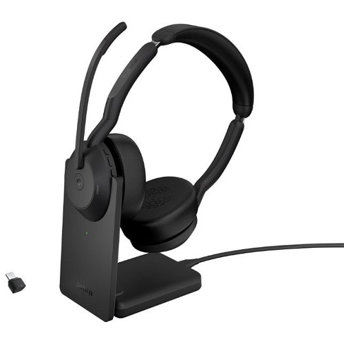 Jabra Evolve2 55 MS Stereo - Headset - on-ear - Bluetooth - wireless - ANC - USB-C - black - with charging stand 1