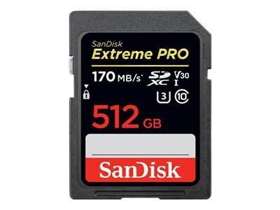 SanDisk Extreme Pro - Flash memory card - 512 GB - Video Class V30 / UHS-I U3 / Class10 - SDXC UHS-I 1