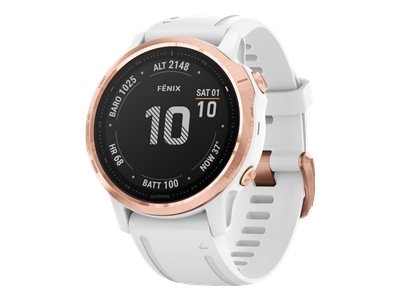 Garmin fēnix 6S Pro - Rose gold-tone - sport watch with band - silicone - white - display 1.2" - 32 GB - Bluetooth, Wi-Fi, ANT+ - 1.55 oz 1