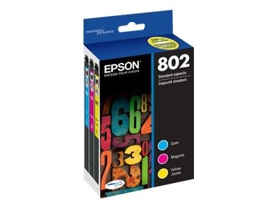 Epson 802 - 3-pack Black, Yellow, Cyan, Magenta Original - ink cartridge - for WorkForce Pro WF-4720, WF-4730, WF-4734, WF-4740 1