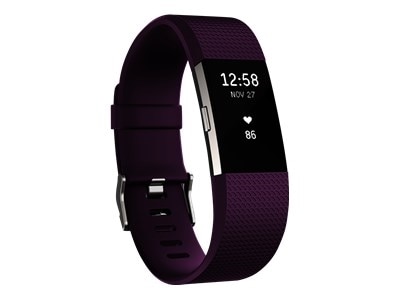 Fitbit Charge 2 - Silver - activity tracker with band - plum - S - monochrome - Bluetooth - 1.13 oz - silver
