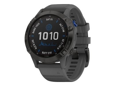 Garmin fēnix 6 Pro Solar Edition - 47 mm - black - sport watch with band - silicone - slate gray - wrist size: 4.92 in - 8.19 in - display 1.3" - 32 GB - Bluetooth, Wi-Fi, ANT+ - 2.19 oz 1