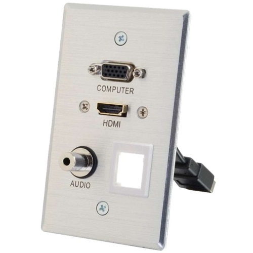 C2G HDMI, VGA, 3.5mm Audio Pass Through Single Gang Wall Plate with One Keystone - Aluminum - mounting plate 1