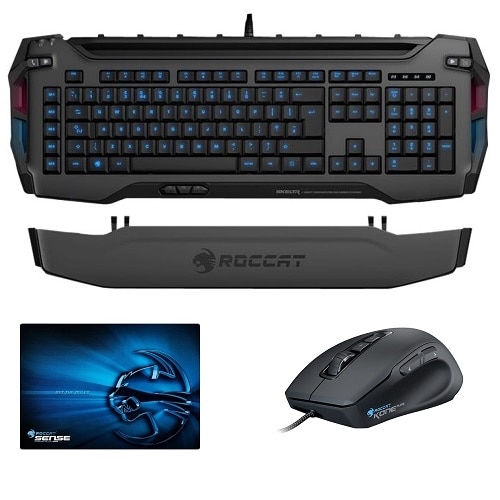 ROCCAT SKELTR Smart Communication RGB Gaming Keyboard (Grey) Bundle with ROCCAT Sense High Precision Gaming Mousepad (Chrome Blue) and ROCCAT KONE Pure Mouse 1