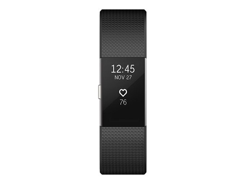 Fitbit Charge 2 - Silver - activity tracker with band - black - L - monochrome - Bluetooth - 1.23 oz - silver