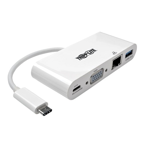 Tripp Lite USB C to VGA Multiport Video Adapter Converter w/ USB-A Hub, USB-C PD Charging Port & Gigabit Ethernet Port 1