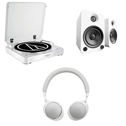 Audio-Technica AT-LP60WH-BT Turntable with Bluetooth (White) + Kanto YU4 -  Speakers - wireless - 140-watt (