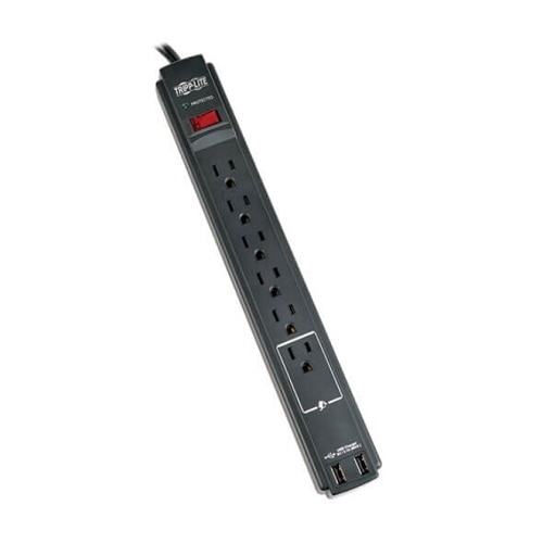 6 OUTLET SURGE STRIP W USB 6FT CORD 990 JOULES CHARGING BLACK 1