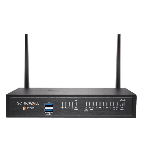 SonicWall TZ470W - Advanced Edition - security appliance - GigE, 2.5 GigE, 802.11ac Wave 2 - Wi-Fi - 2.4 GHz, 5 GHz - SonicWALL Secure Upgrade Plus Program (3 years option) - desktop 1