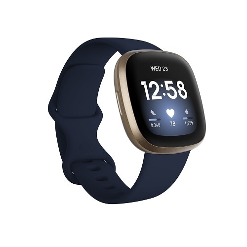 Fitbit Versa 3 - Soft gold aluminum - smart watch with band - silicone - midnight - band size: S/L - Wi-Fi, NFC, Bluetooth 1