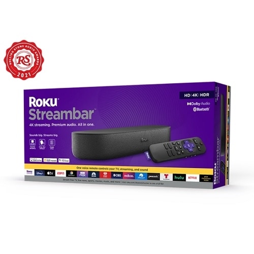 Roku Streambar Powerful 4K Streaming Media Player, Premium Audio, All in One, Voice Remote and TV controls - Black 1