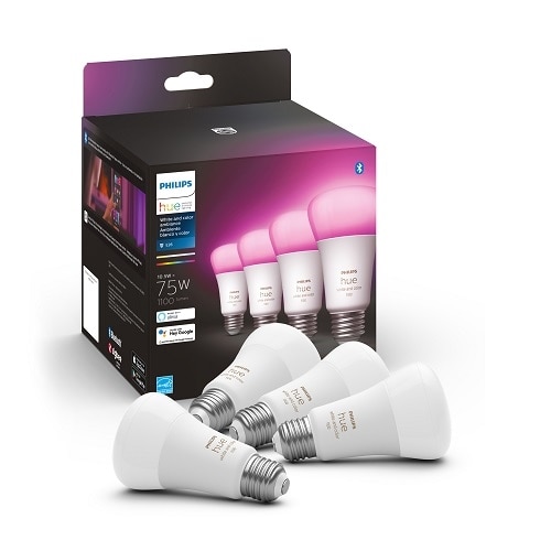 Philips Hue White and Color Ambiance A19 Bluetooth 75W Smart LED Starter Kit 1
