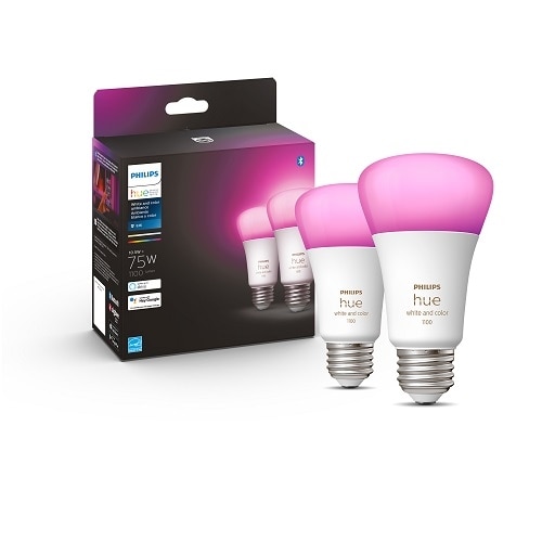 Philips Hue White and Color Ambiance A19 Bluetooth 75W Smart LED Bulbs (2-pack) 1