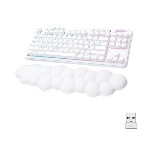 Logitech G715 Wireless Mechanical Gaming Keyboard with Tactile Switches (GX Brown), and Keyboard Palm Rest - White Mist - tenkeyless 1