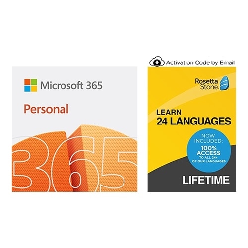 Download Microsoft 365 Personal 1 year and Rosetta Stone 24 Languages Bundle 1