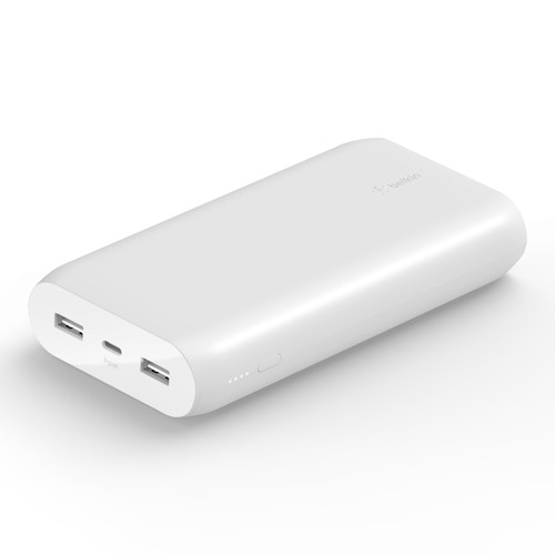 Belkin BoostCharge - Power bank - 20000 mAh - 3 output connectors (USB, 24 pin USB-C) - on cable: USB, USB-C - white 1