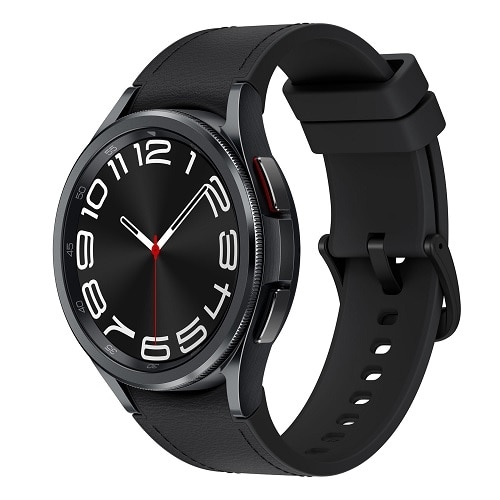 Samsung Galaxy Watch6 Classic - 43 mm - smart watch with band - hybrid eco-leather - black - band size: S/M - display 1.3" - 16 GB - NFC, Wi-Fi, Bluetooth - 1.83 oz - black 1