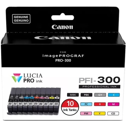 4192C007 (PFI-300) Ink, Matte Black/Photo Black/Gray/Cyan/Photo Cyan/Red/Magenta/Photo Magenta/Yellow/CO, 10/Pack