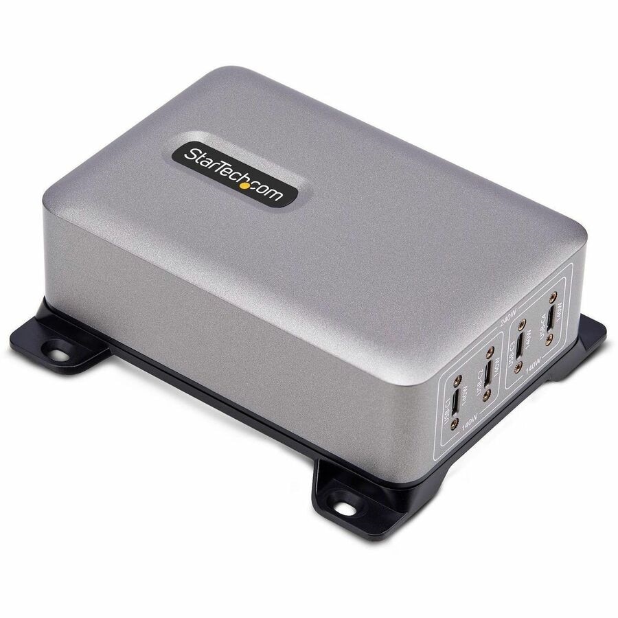 StarTech 4-Port Multi-Device USB-C Charger, 240W Total, Single Port 140W EPR, Screw Locking Ports, Ideal for Boardrooms 1