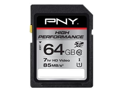 PNY High Performance - Carte mémoire flash - 64 Go - UHS-I U1 / Class10 - SDXC UHS-I 1